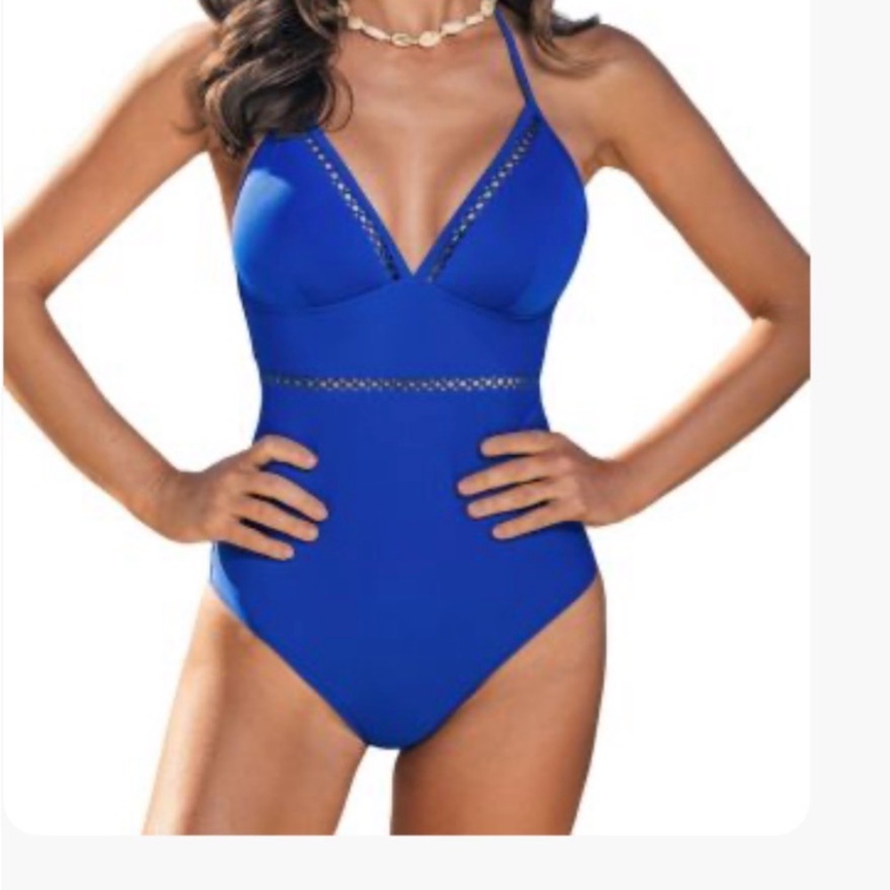 Cupshe Royal Blue One-Piece Swimsuit with Decorative Cutouts